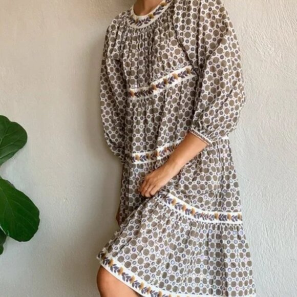 Tory Burch Neutral Sequin Logo Long Sleeves Midi Tiered Dress S (Orig. $575) - Picture 2 of 12